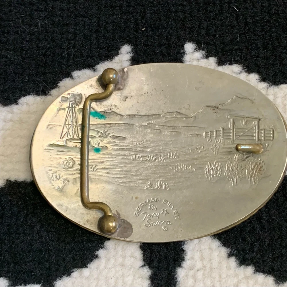 Tony Lama German Silver Ranch Cowboy Horse Riding Belt Buckle